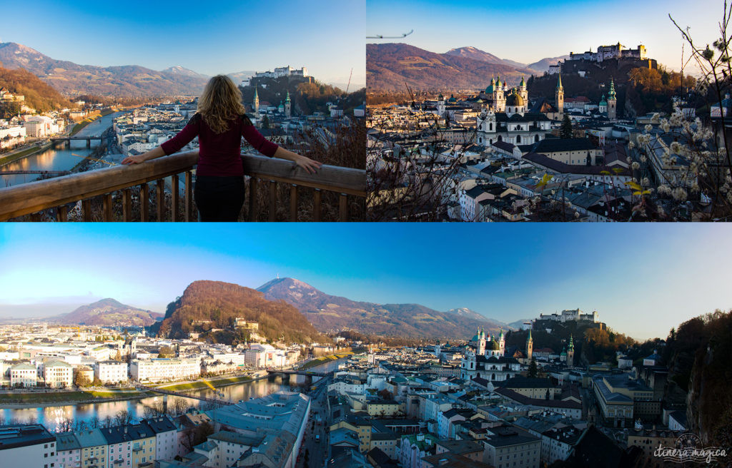Salzbourg, point de vue depuis le Mönchsberg. Itinéraire romantique en Autriche : un voyage de rêve entre Salzbourg, Innsbruck, le château Hohenwerfen, les cascades de Krimml et un hôtel spa romantique. 